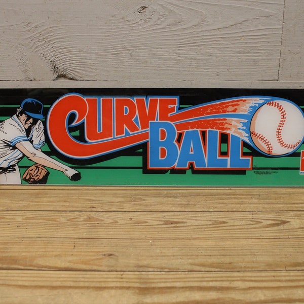 Vintage Authentic Mylstar Curve Ball Arcade Marquee | 23" x 7" Plexiglass