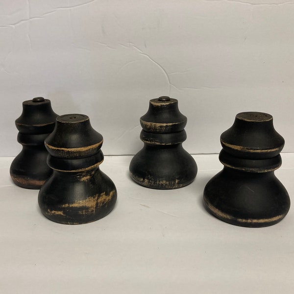 Set of Four Distressed Black Wooden 4.25" Furniture Feet