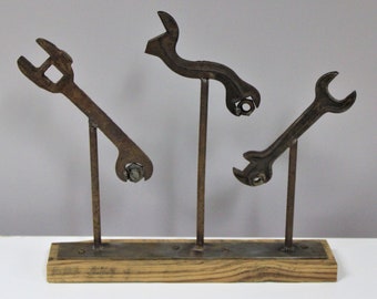 Found Art Sculpture Made from Vintage Rusty Iron Wrenches