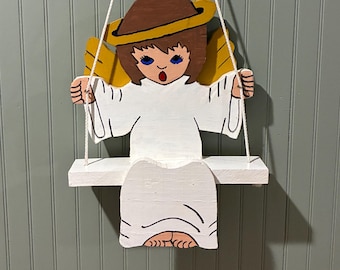 Handmade Wooden Angel Swing Shelf | Vintage Handmade Christmas Decor