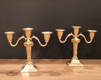 Pair of Solid Brass Candelabras | Three Arm Candlestick Holders