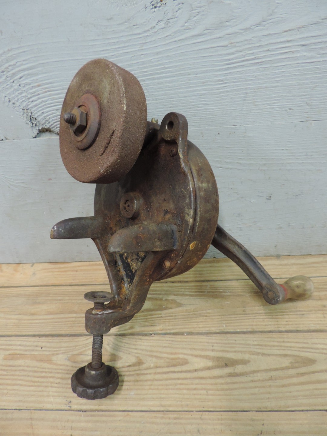 Vintage Hand Cranked Bench Mount Grinding Wheel Sharpener Etsy