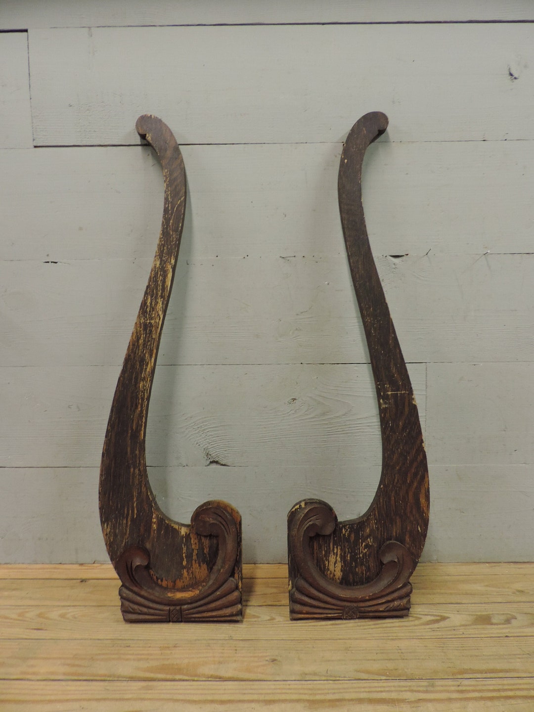 Pair Vintage Carved Wood Wall Hangings Architectural Accents Etsy