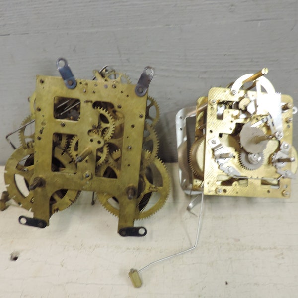 Pair of Vintage Brass Clock Mechanisms | Gilbert and La Rose Clocks | Brass Gears and Sprockets