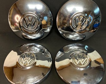 Set Of 4 Chrome Baby Moon Hubcaps For Volkswagen Beetle, Bus, Ghia 1968-1979 - AC601761