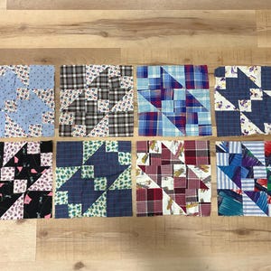 Set of 6 Vintage Quilt Squares | 12&quot; x 12&quot; | Hand Stitched | Feed Sack Fabric
