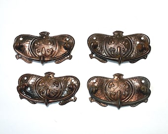 4 Antique Stamped Metal Drawer Pulls | Antique Furniture Hardware | Furniture Restoration