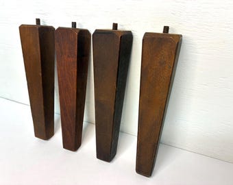 4 Vintage Walnut Tapered 8.375" Tall Furniture Legs