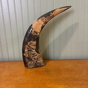 Horn Featuring Carved Dragon and Tiger | Asian Art