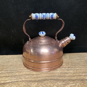 Vintage Copper Kettle with Ceramic Handle | Tea Pot