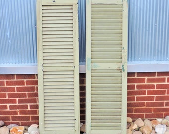 Pair of Large Sage Green Vintage Wooden Shutters | Architectural Salvage | Farmhouse Decor