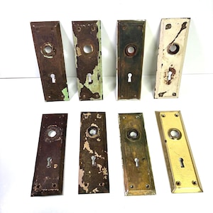8 Vintage Door Plates with Key Holes | Escutcheons | Skeleton Key Frames | Architectural Salvage | Old House Remodel | Vintage Door Hardware