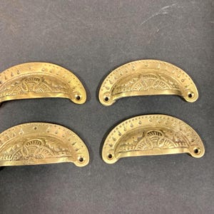 4 Brass Cup Pulls | 3.625 Wide | Engraved Brass Pulls
