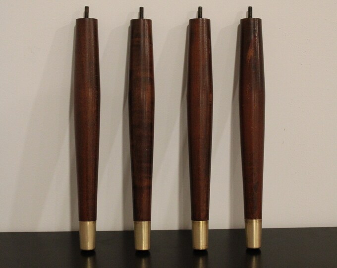 Brass Tipped Tapered 12 Tall Midcentury Table Legs MCM Legs Atomic