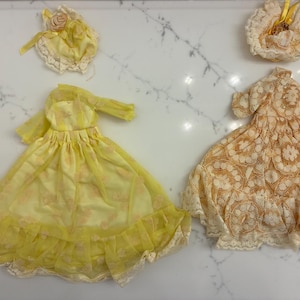 Pair of Vintage Barbie Ornate Lace Gowns with Matching Hats