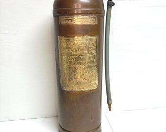 Vintage Copper and Brass Fire Extinguisher | "RED STAR" | 22" Tall | Fire House Decor | Firefighting Collectibles