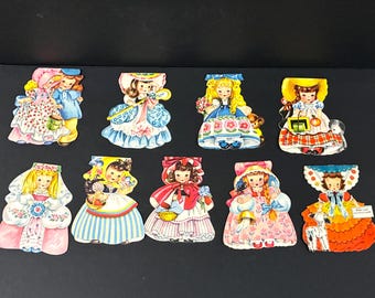 9 tarjetas de felicitación vintage con personajes de cuentos de hadas de 1949 / Cenicienta / Caperucita Roja / Bo Peep / Ricitos de Oro / Jack y Jill