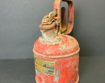 Raro y pequeño bidón de gasolina de seguridad de metal vintage / Justrite Mfg Co / Hecho en Chicago