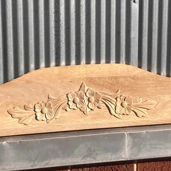 Long Oak Pediment with Carved Floral Designs | Architectural Wall Hanging