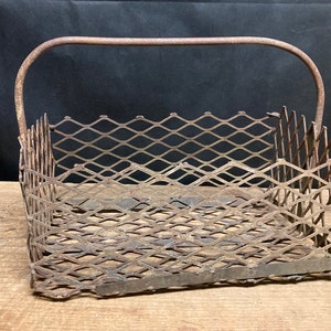 Large Vintage Handmade Metal Wire Basket | Industrial Accent | Firewood Holder