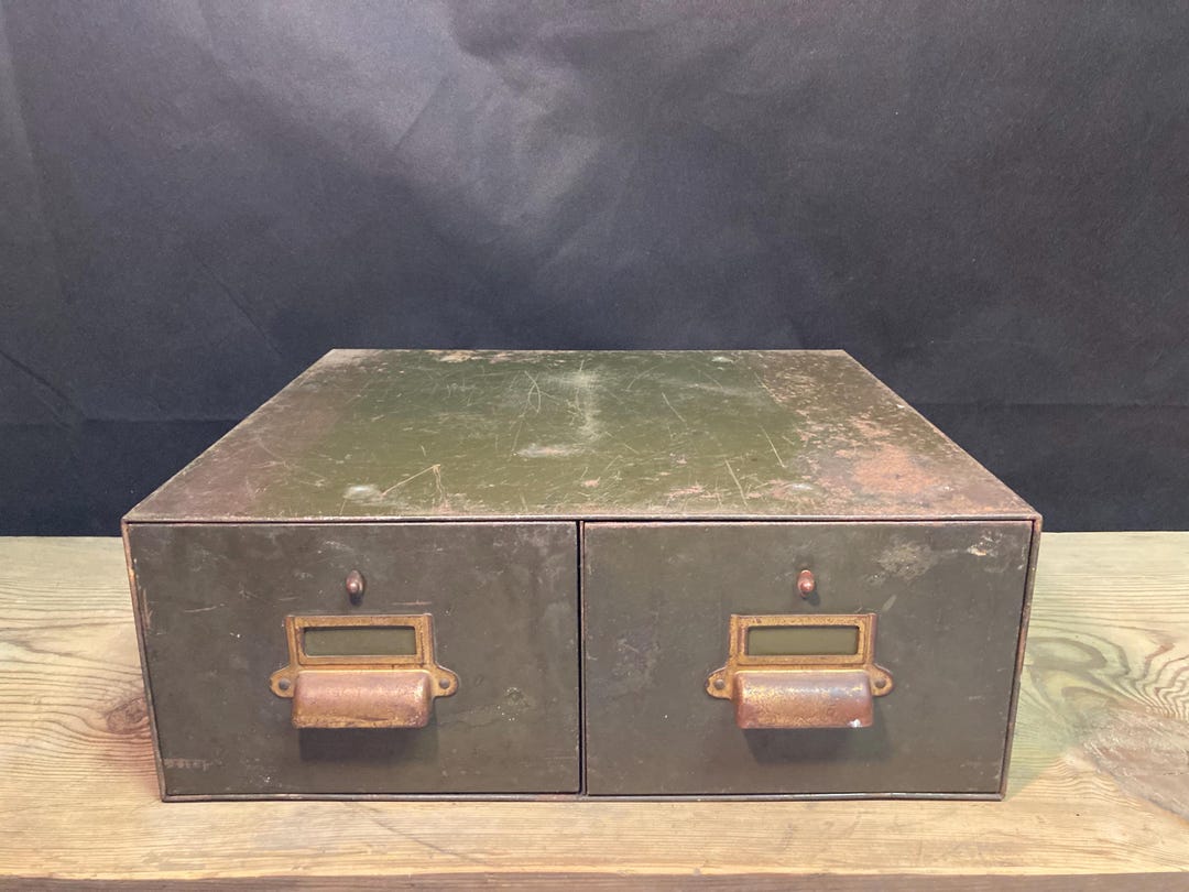 Vintage Two Drawer Metal Card Catalog Etsy