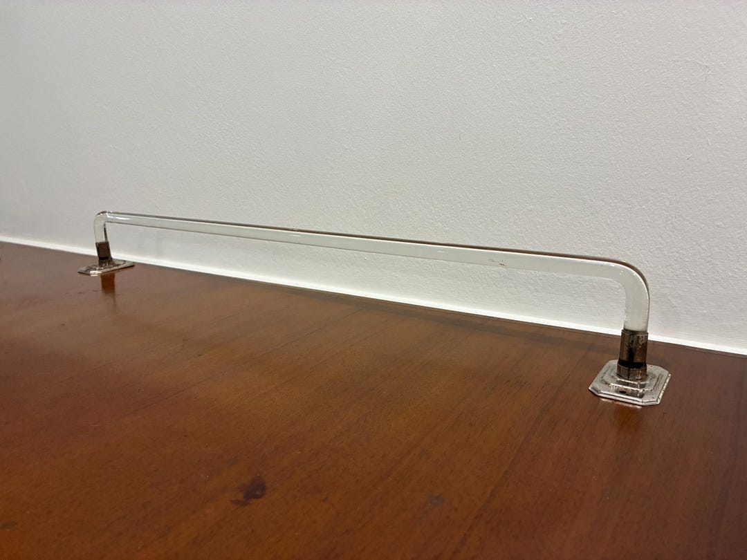 Vintage 1930s Glass Towel Bar With Art Deco Mounting Brackets| 25