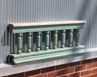 Vintage Chippy Green and White Railing Section | Architectural Wall Decor | Headboard | Spindles