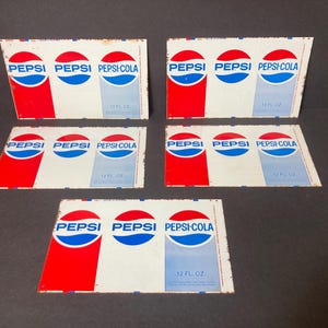 5 Uncut Metal Pepsi Soda Cans from the 1970s