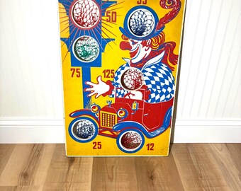 Juego vintage de lanzamiento de saquitos de payaso / Fabricado en Alemania Occidental / Juegos de feria / Decoración de pared para sala de juegos