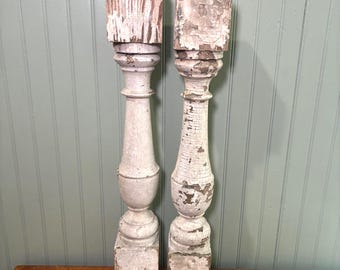 Pair of Gorgeous Architectural Balusters | 20" Tall | Wooden Spindles | Chippy Patina