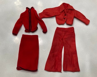 Two Red Vintage Barbie Outfits