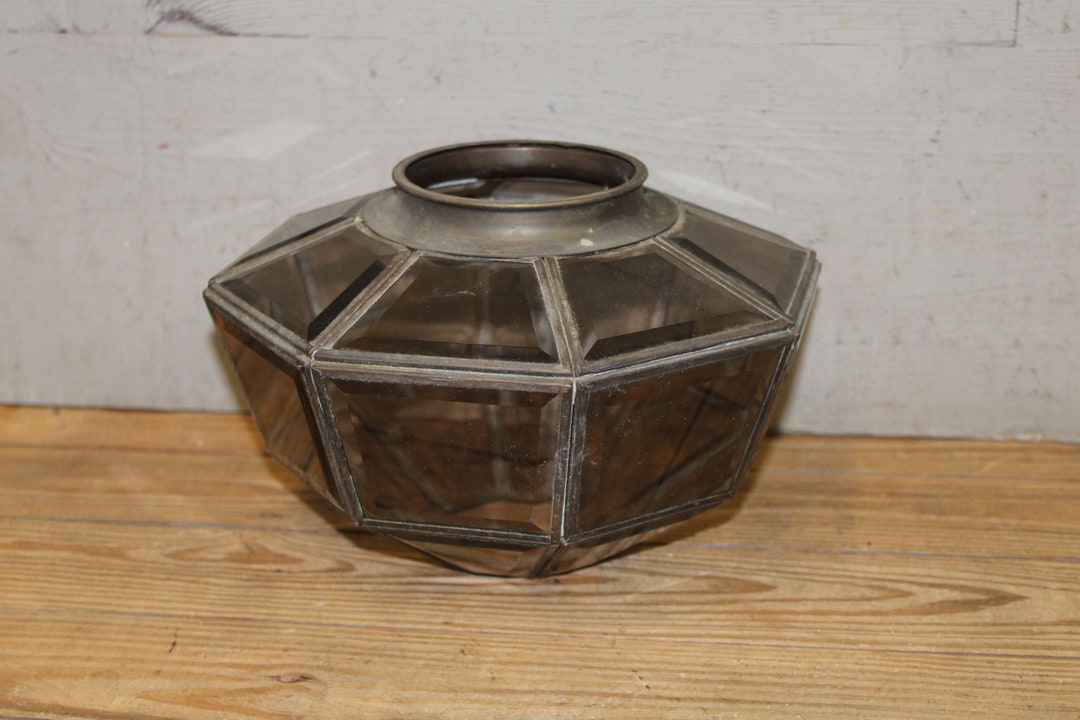 Vintage Faceted Smokey Glass Flush Mount Light Cover Etsy