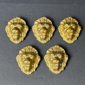 5 Vintage Lion Head Brass Embellishments