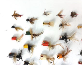 40+ Vintage Popper Lure and Flies | 40+ Pieces | Fishing and Angler Supplies | Outdoorsman Gift | Cabin Decor