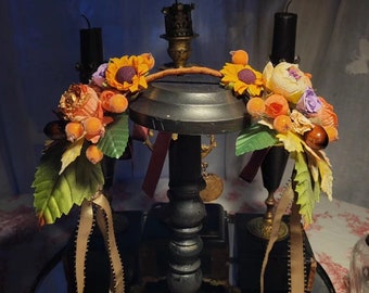 Reproduction coiffe diadème de bal florale automnale d'époque 1850