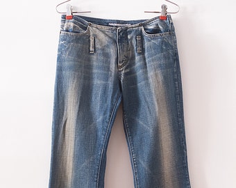 Fornarina uitlopende originele denim broek voor vrouwen - Hippie boho stijl - Stonewashed en disfraced - Low Rise - Deadstock !!!