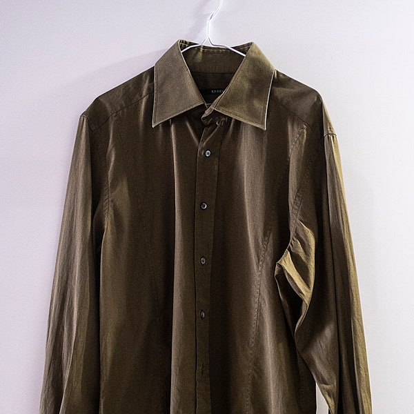 Gucci original rare shirt long sleeve vintage from 1990s green military color. Luxury made in italy brand. Brand on buttons.  Size XL -