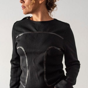 Vintage Black Sweater LIST from 2000s / Size S/M / Black with shiny pvc pieces  / Very rare design / Buttons on shoulders