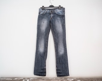 Denim damesjeans Armani lage taille stonewashed geweldige vintage staat - modieuze vrouwelijke broek vrijetijdsbroek - lang recht - zeldzaam te vinden