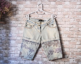Originele Just Cavalli korte denim broek stonewashed Italiaanse luxe merkstijl voor dames - Zeldzaam item - uniek ontwerp - katoen zomer