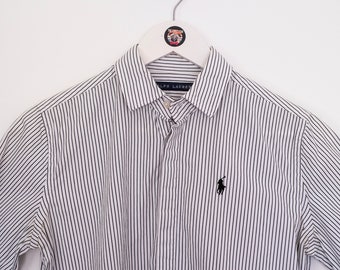Ralph Lauren origineel gestreept wit overhemd voor heren - mode luxe rl merk geweldige vintage staat - zeldzaam item kledingstuk