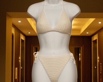 Custom Cream Crochet Bikini Crochet Bikini Bottoms, String Bikini, Bikini Bottoms, Crochet Bikini, Crochet Bikini Set, Crochet Swim