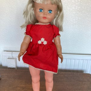 Vintage Doll Gorgeous in Original Red Dress Made in England Blonde Hair Sleeping Eyes c 1950