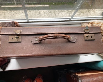 Vintage Suitcase Brown Leather with Stud Feet Perfect Storage Solution 50 cm c 1930