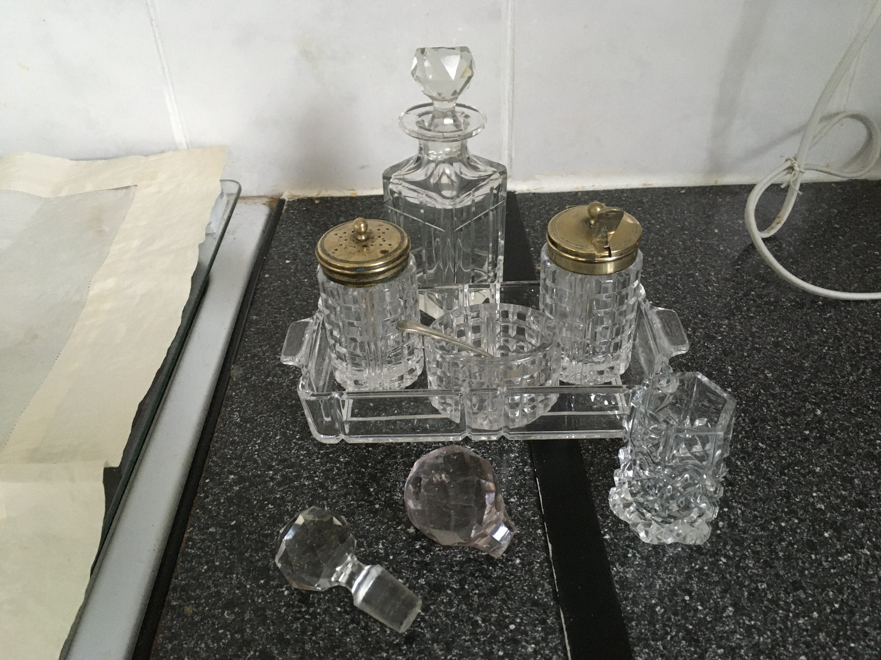 Vintage Cut Glass Crystal Cruet Set 11 items including silver Etsy