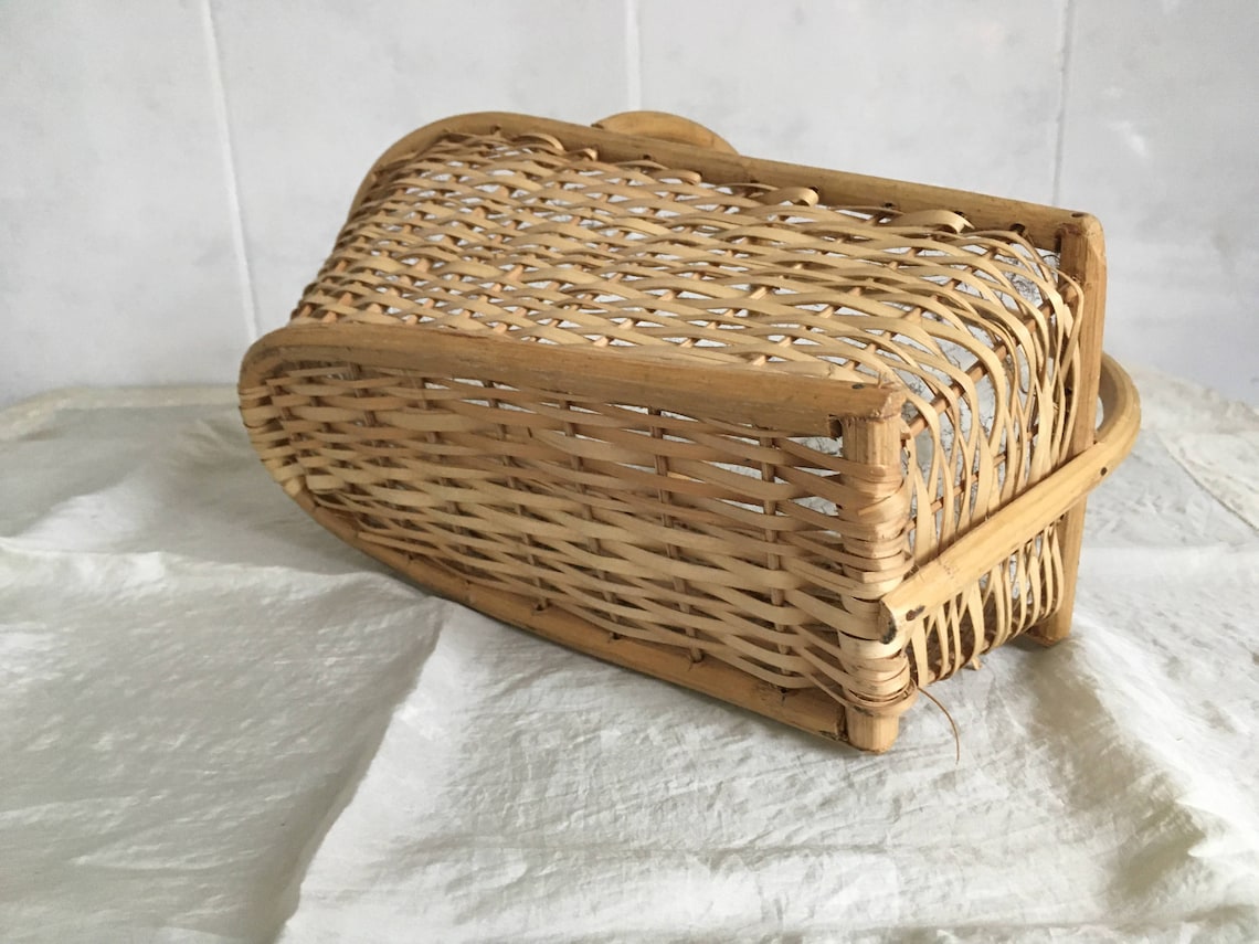 Vintage Woven Wicker Wine Basket Wine Bottle Carrier c1960 Etsy