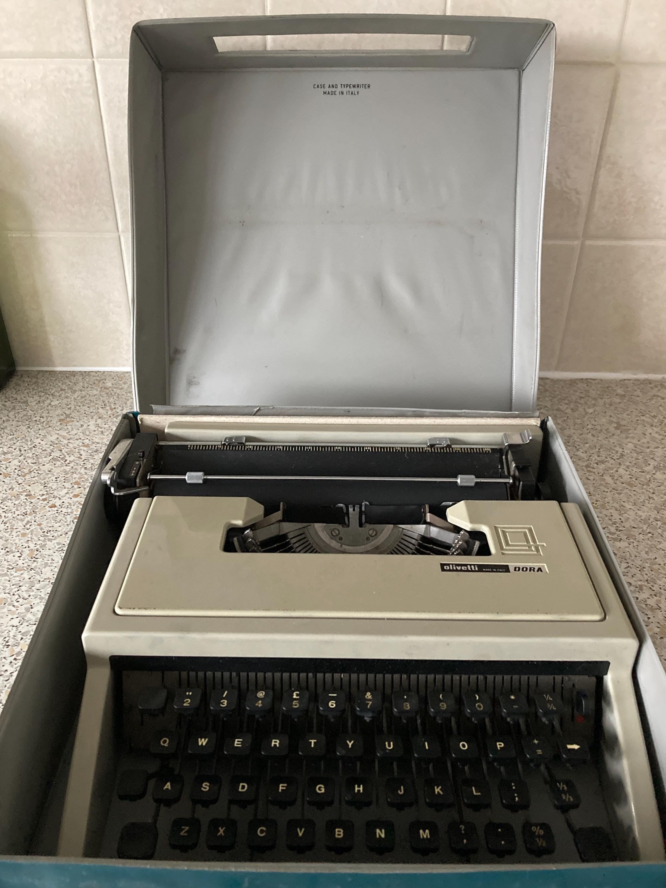 Vintage Olivetti Typewriter Dora in Teal Blue Case C 1960 Portable