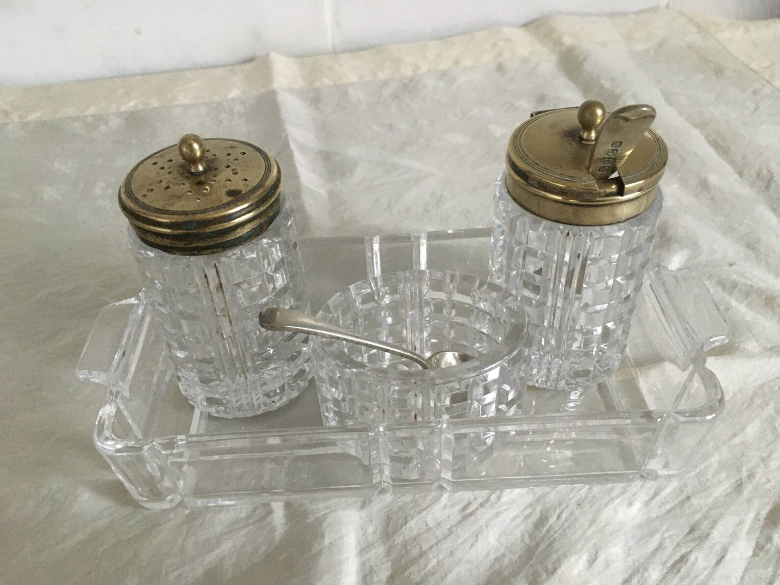Vintage Cut Glass Crystal Cruet Set 11 items including silver Etsy