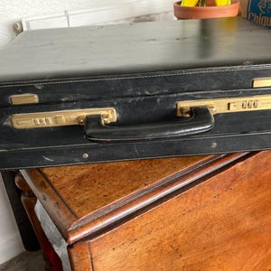 Maletín vintage expandible de cuero negro de los años 50, bolsa para computadora portátil con almacenamiento original