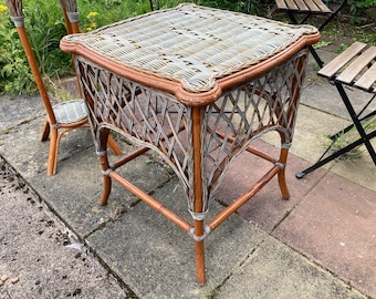 Vintage Bamboo Table ~ Rattan Coffee Table Plant Stand Occasional Side Table Bedside Table c 1960